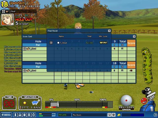 WWG-World Wide Golfers  competition on Glads! my score...